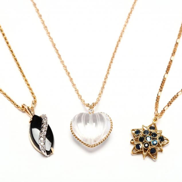three-gold-and-gemstone-pendant-necklaces