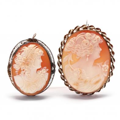 two-victorian-14kt-gold-cameo-brooches-pendants