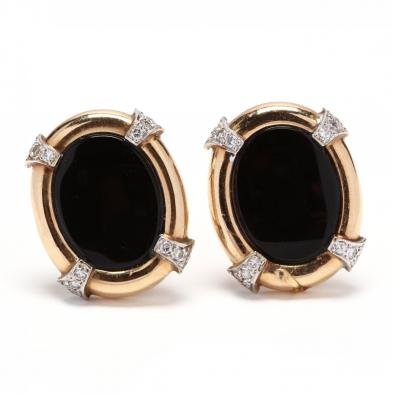 pair-of-14kt-gold-diamond-and-black-onyx-earrings