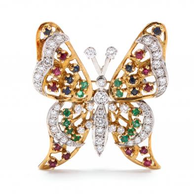 18kt-bi-color-gold-gem-set-brooch-pendant