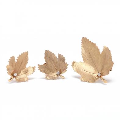 14kt-gold-and-diamond-brooch-and-ear-clips
