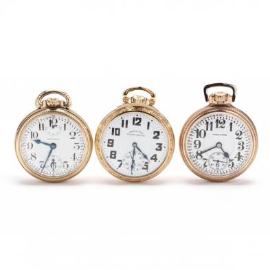 three-vintage-gold-filled-railroad-grade-open-face-pocket-watches