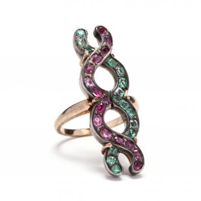 antique-silver-topped-gold-ruby-and-emerald-ring
