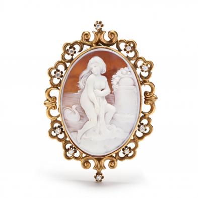 gold-carved-shell-and-diamond-cameo-brooch-pendant