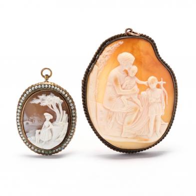 two-vintage-gold-filled-cameo-brooches-pendants