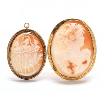 two-victorian-carved-shell-cameo-brooches-pendants