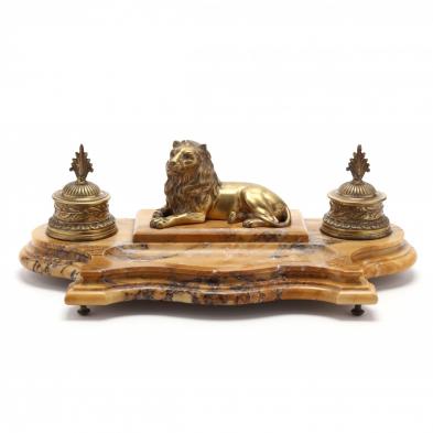 continental-marble-inkstand-with-brass-lion