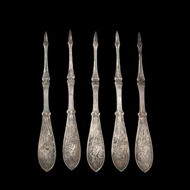 set-of-five-e-l-brittin-squirrel-silverplated-nut-picks