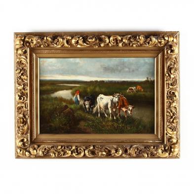 a-continental-school-painting-of-cows-watering