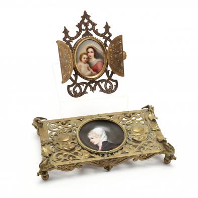 two-antique-brass-and-porcelain-accessories