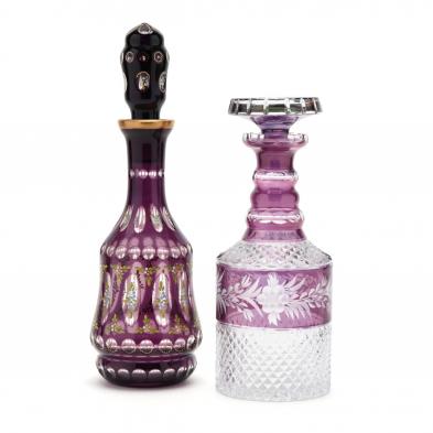 two-amethyst-cut-to-clear-decanters