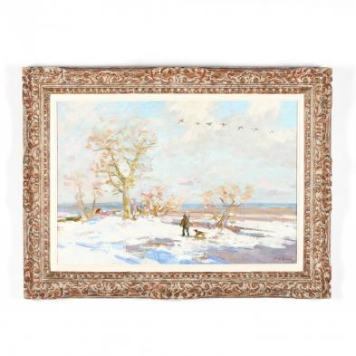 russian-school-20th-century-winter-scene-with-hunter-and-hound