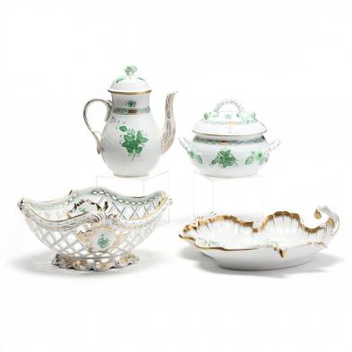 four-herend-chinese-green-bouquet-serving-pieces
