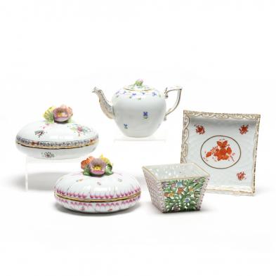 a-group-of-five-decorative-herend-accessory-porcelains