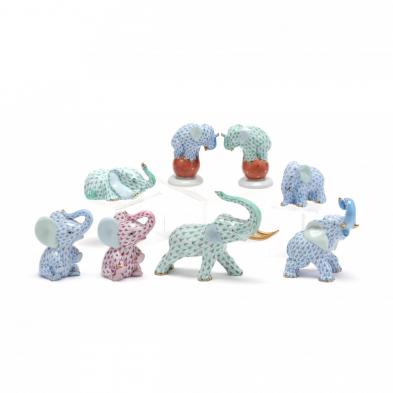 a-group-of-eight-herend-fishnet-elephants