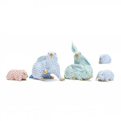 five-herend-porcelain-fishnet-rabbits