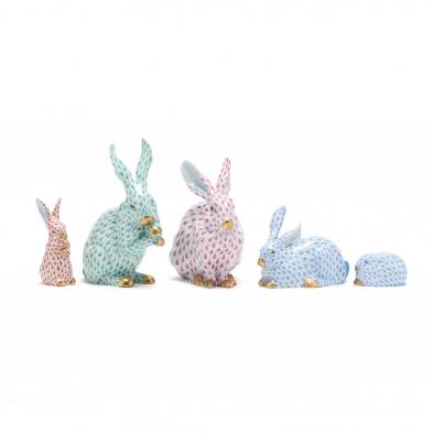 five-herend-porcelain-fishnet-rabbits