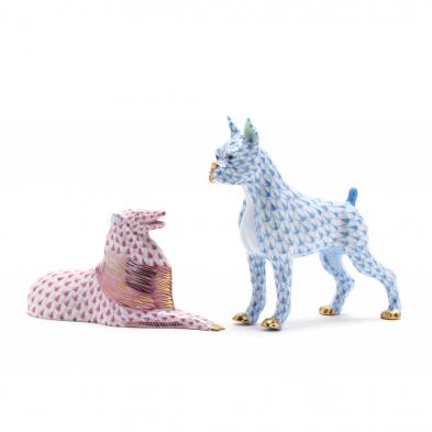 two-herend-porcelain-dog-figurines