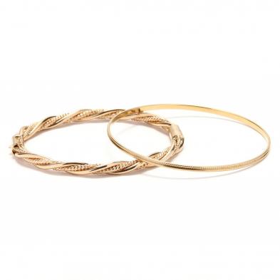 two-14kt-gold-bangle-bracelets