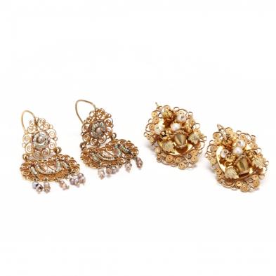 two-gold-filled-antique-pearl-earrings