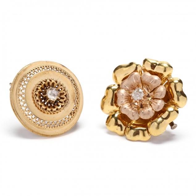 two-antique-gold-and-diamond-brooches