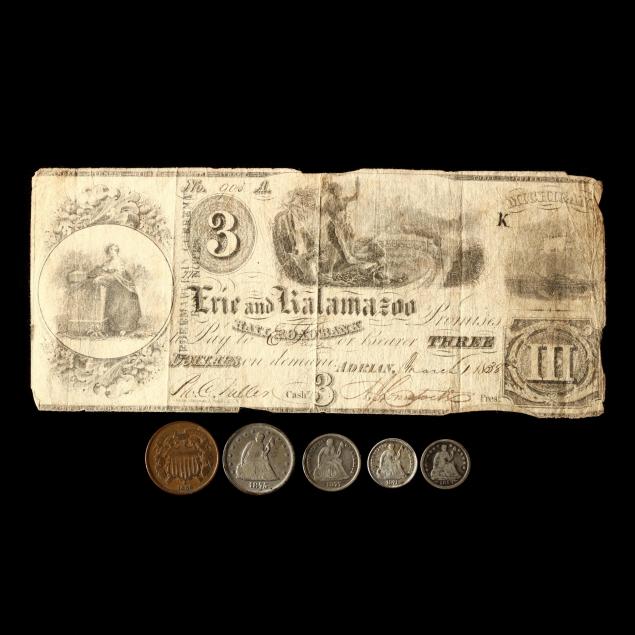 five-19th-century-type-coins-and-an-obsolete-bank-note