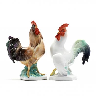 two-herend-natural-porcelain-chicken-figurines