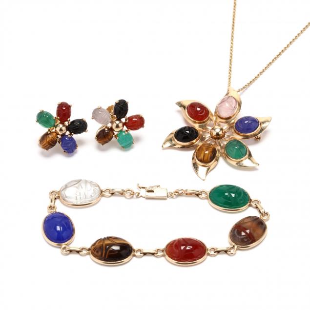 three-14kt-gold-and-gemstone-scarab-jewelry-items