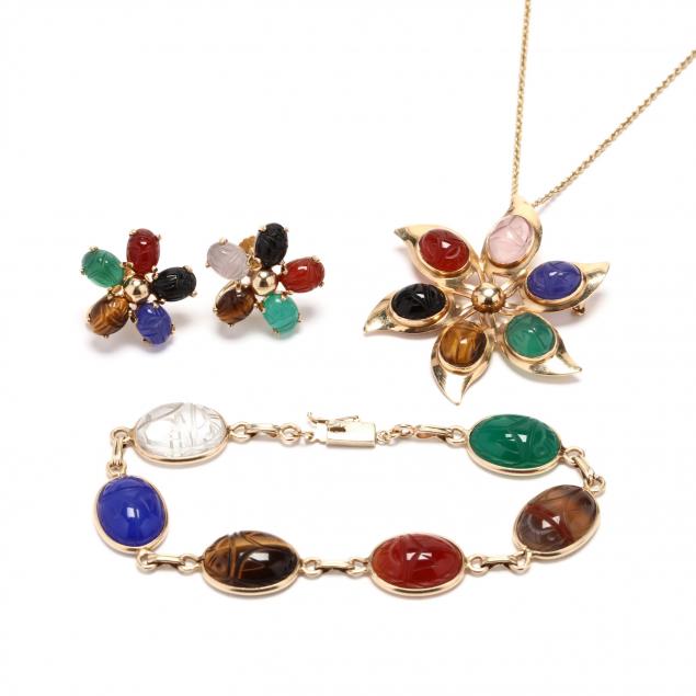 three-14kt-gold-and-gemstone-scarab-jewelry-items
