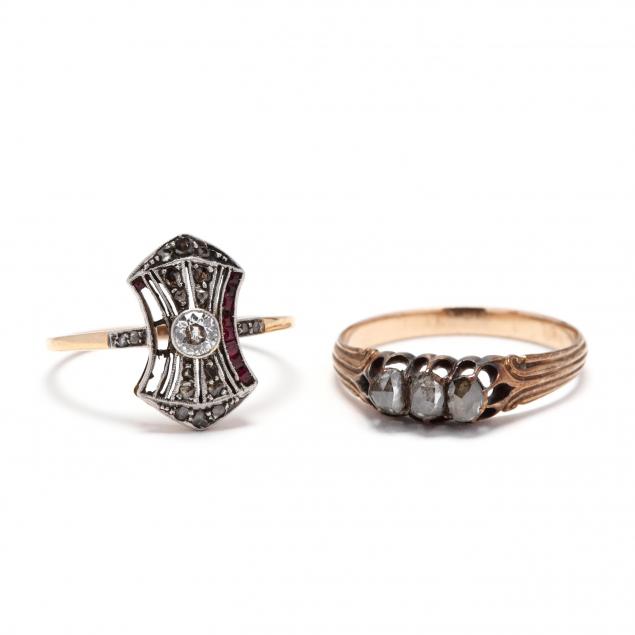 two-antique-gold-and-diamond-rings