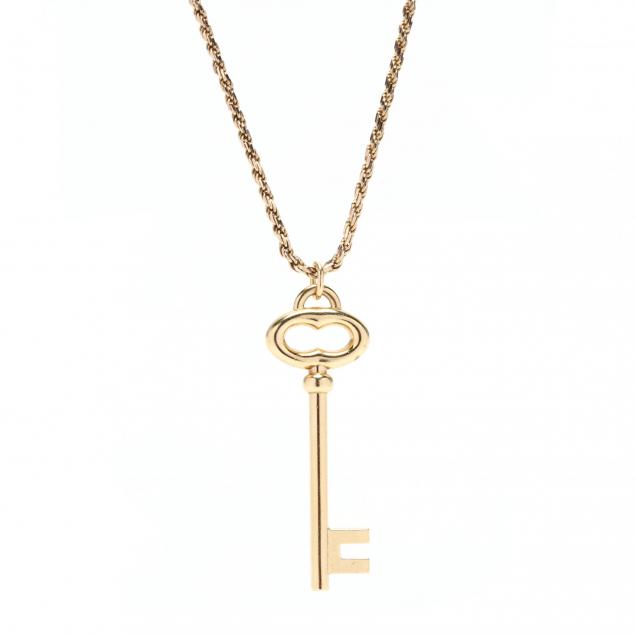 18kt-gold-key-pendant-by-tiffany-co-and-14kt-gold-chain-necklace