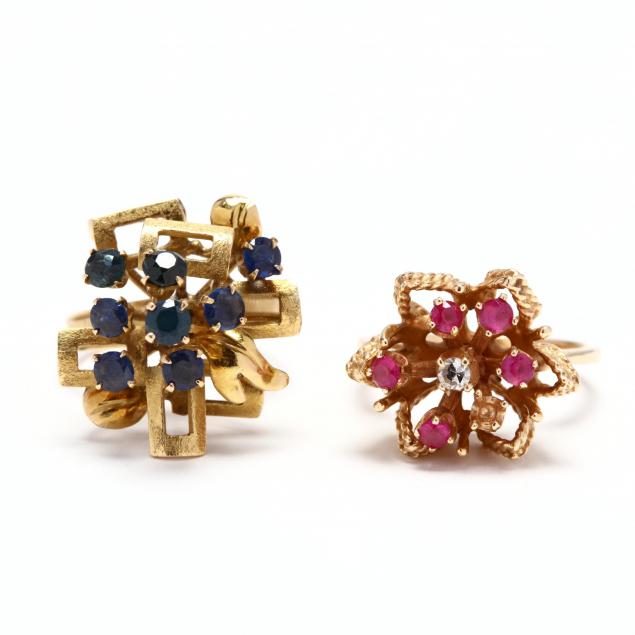 two-gold-and-gemstone-rings