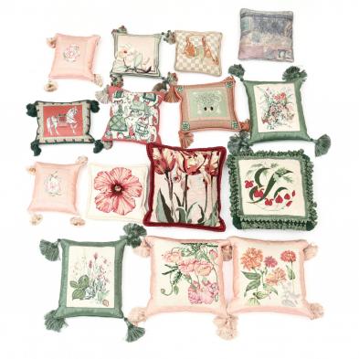 14-assorted-needlepoint-and-silk-pillows