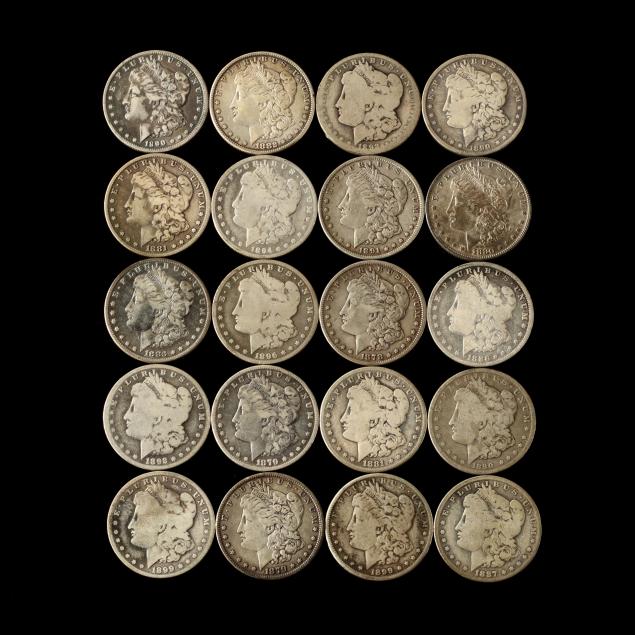 twenty-circulated-19th-century-morgan-silver-dollars