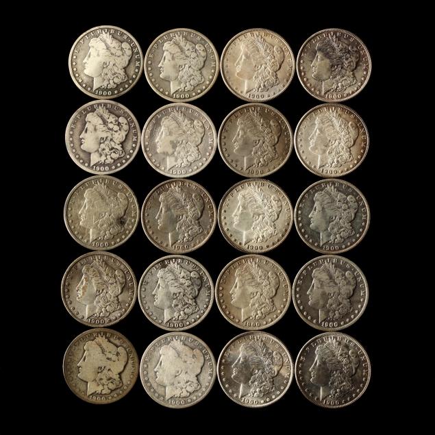 twenty-circulated-1900-dated-morgan-silver-dollars