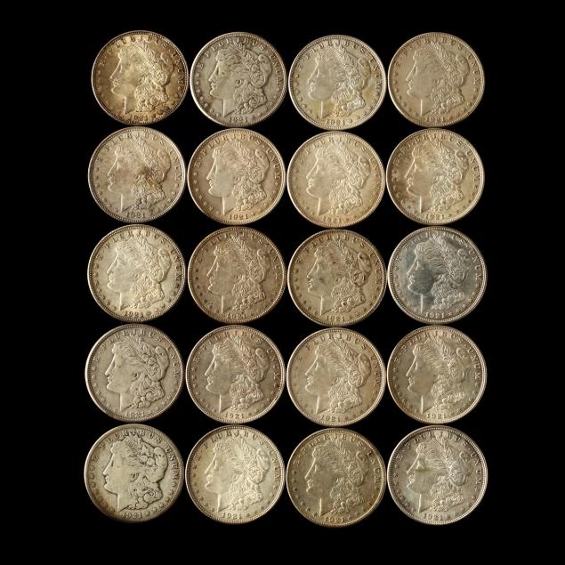 twenty-circulated-1921-dated-morgan-silver-dollars