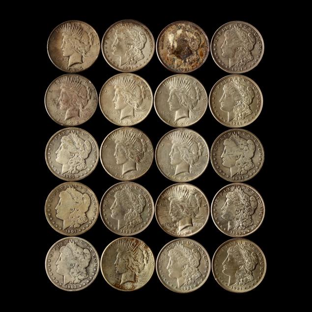 twenty-circulated-morgan-and-peace-silver-dollars
