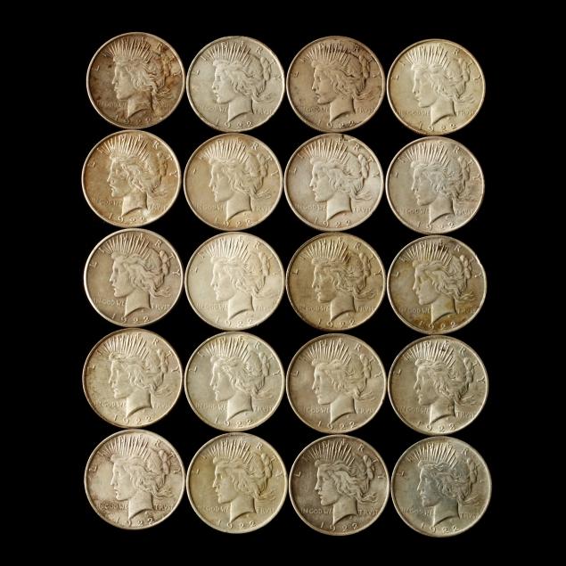 twenty-circulated-1922-and-1923-silver-dollars