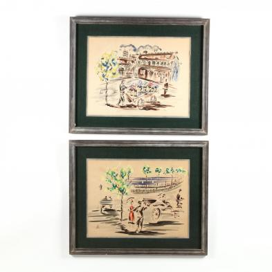 two-vintage-french-watercolor-paintings