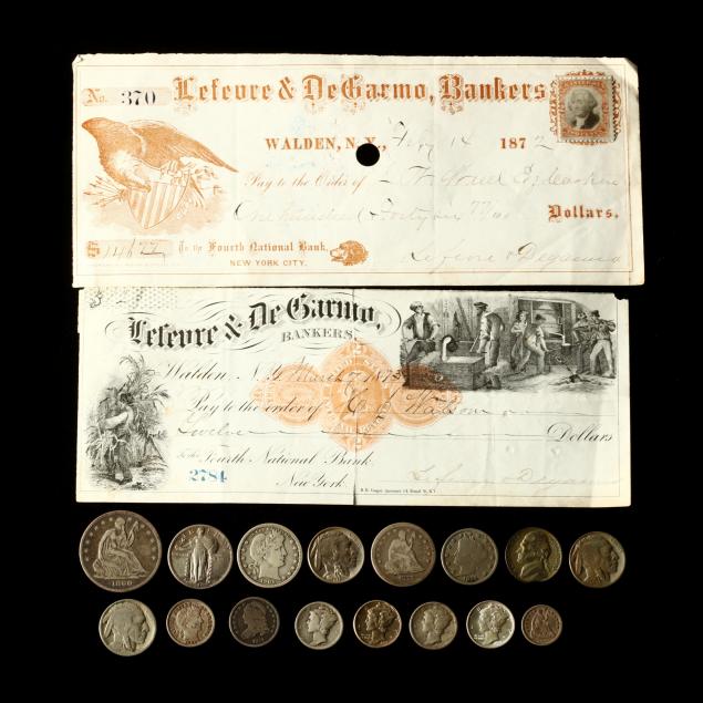 sixteen-obsolete-u-s-coins-and-two-1870s-checks