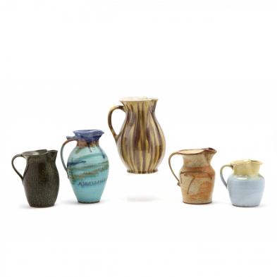 five-nc-art-pottery-pitchers