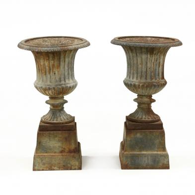 pair-of-classical-style-cast-iron-garden-urns-on-stands