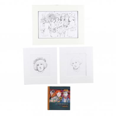 clark-walker-al-born-1940-three-drawings-with-book