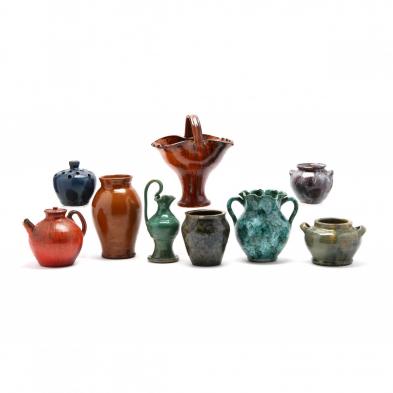 a-group-of-nine-vintage-unsigned-nc-art-pottery