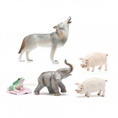 a-group-of-five-herend-porcelain-natural-animals