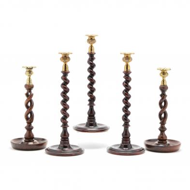 five-barley-twist-carved-wood-candlesticks
