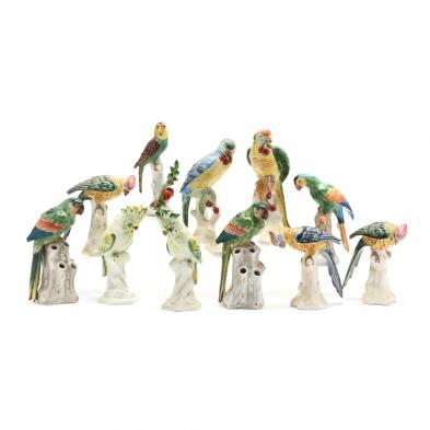 a-group-of-eleven-continental-ceramic-parrots