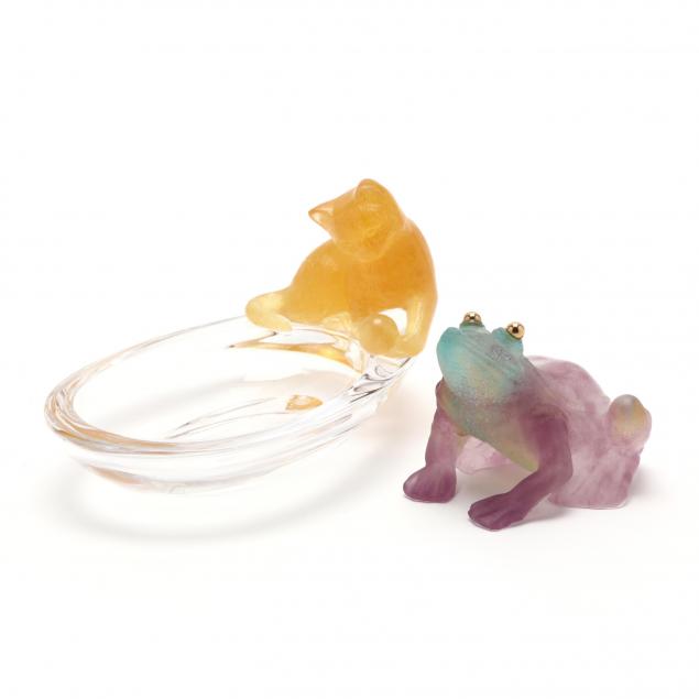 daum-pate-de-verre-glass-frog-and-dish