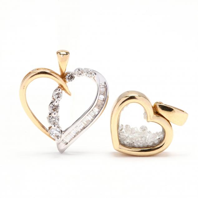 two-gold-and-diamond-heart-pendants