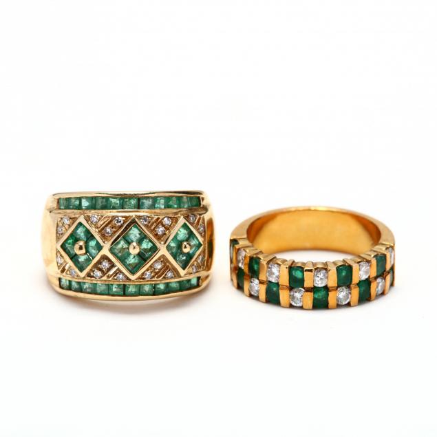 two-gold-diamond-and-emerald-rings